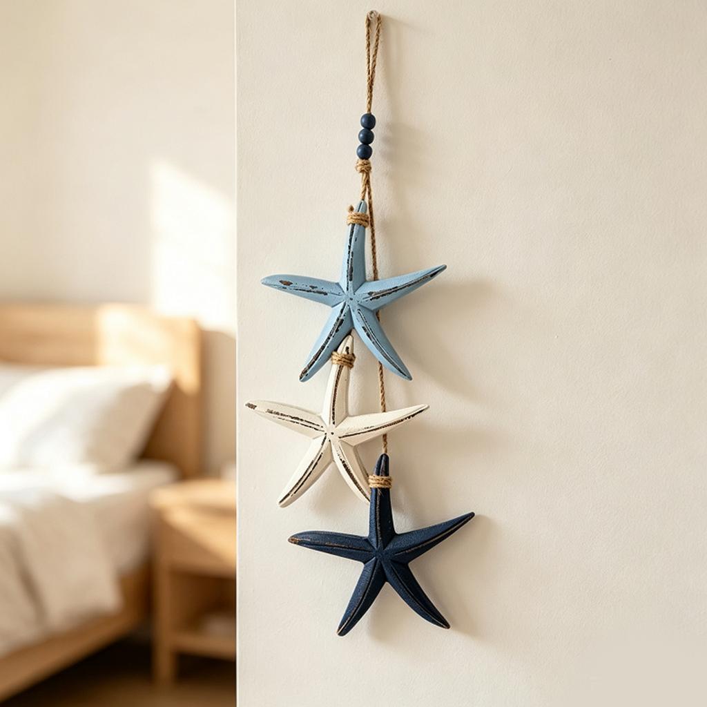 Coastal Beach Starfish Fish Wall Decor Hanging Ornament with Built-in Warm Light Home Art Piece