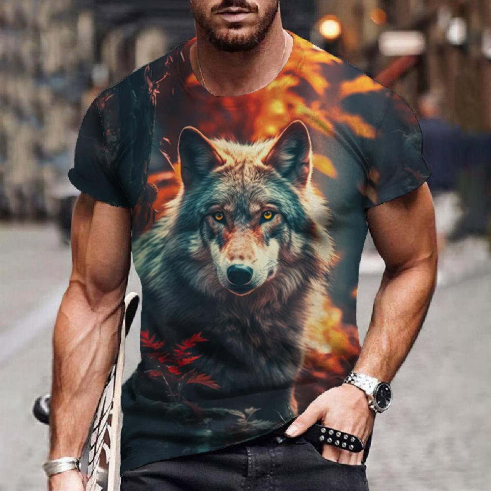 Green Black Wolf 3D Printed Short Sleeved T-shirt Summer Breathable polyester Simple Round Neck Top