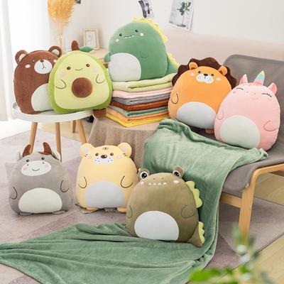 Poupée en peluche Animals de la forêt rembourrée en coton duvet 40 cm Boule anti-stress Vache Tigre Alligator Avocat Couverture en flanelle 2-en-1