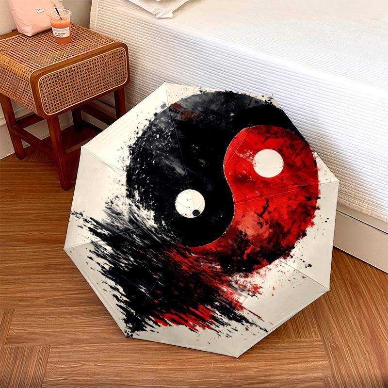 Yin-Yang Symbol  Pattern, Automatic Folding Umbrella, Portable and Foldable Design, 8 Ribs, a Christmas or Birthday Gift.