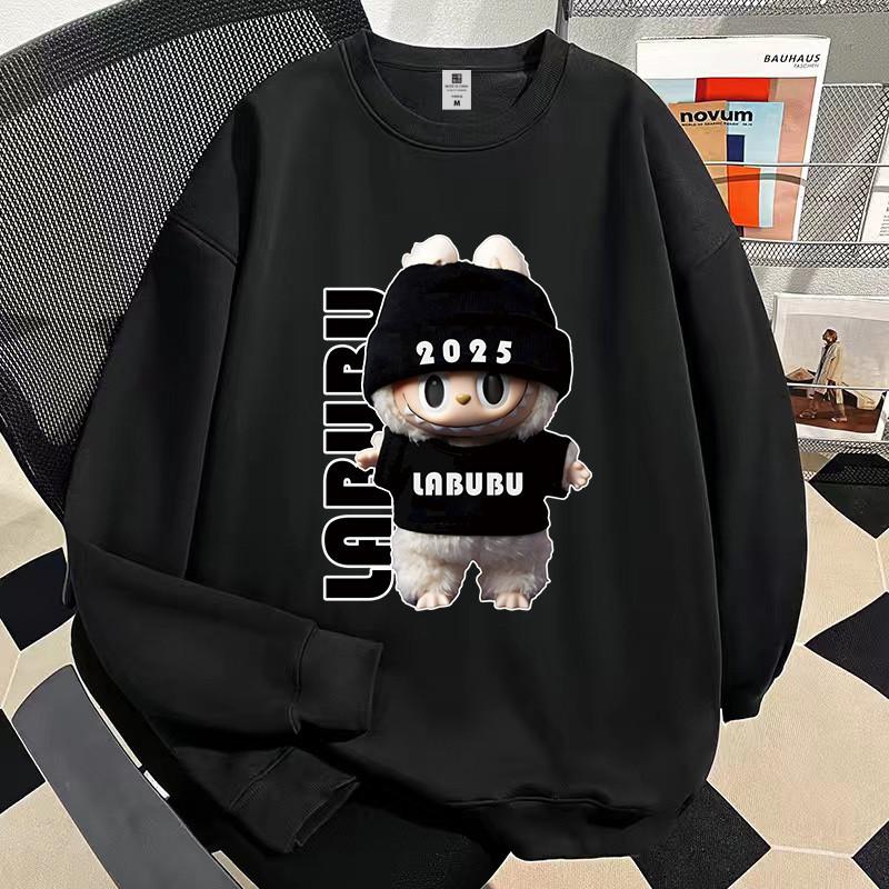 Retro cute cartoon Labubu printed loose round neck sweatshirt men's and women's winter new tops