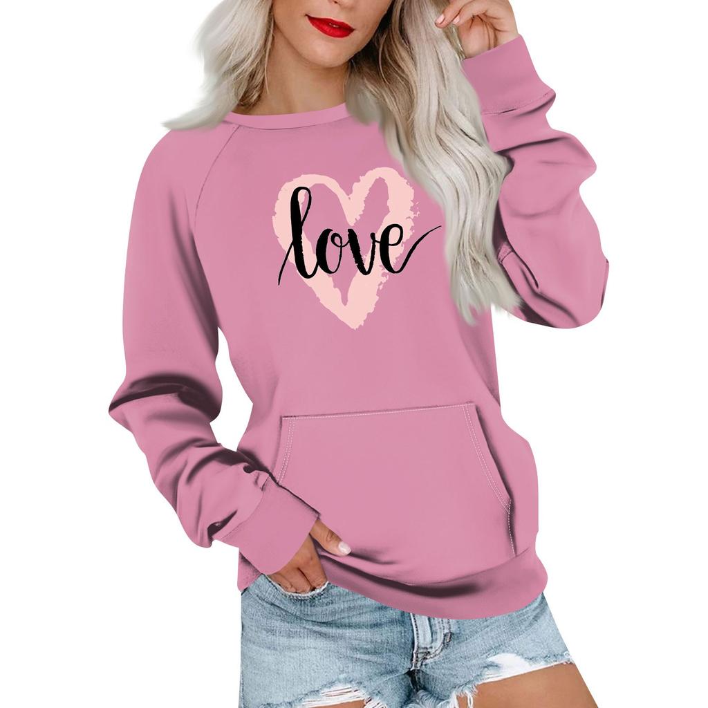 Women's Casual Valentine's Day Printed Pullover Plug Sleeve Sweatshirt With Pocket Top