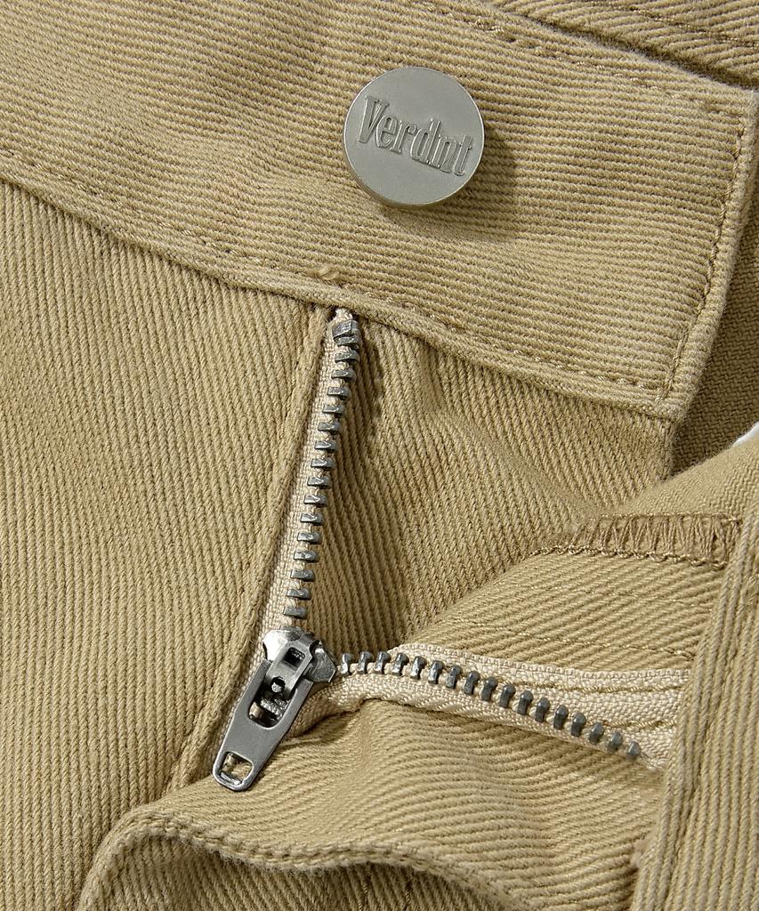 Beodeonteu Curved Cut Multi-Dart Wide Twill Pants [Beige]