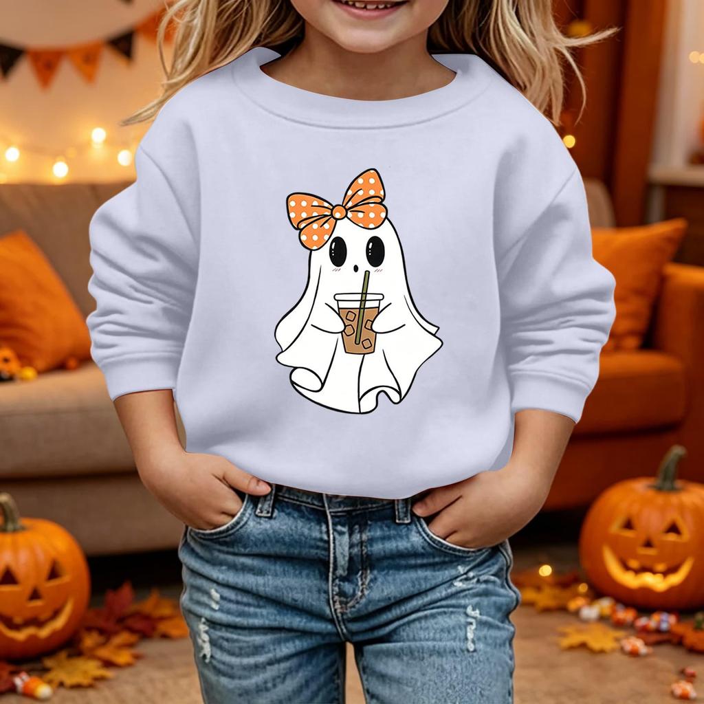 Kids Halloween Printed Hoodie Loose Fit Long Sleeve Casual Sweatshirt