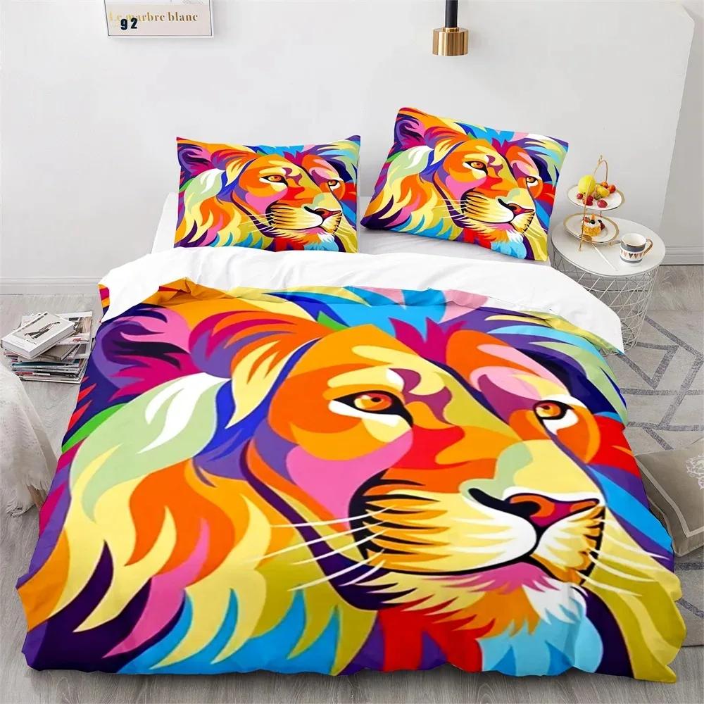 Lion Duvet Cover Set 3D Print Wild Animals with Glasses King Queen Size for Adults Teens Bedding Set Polyester Comforter Cover