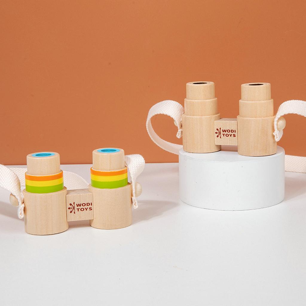 Children's wooden portable mini binoculars lanyard magnifying glass outdoor observation scientific toy