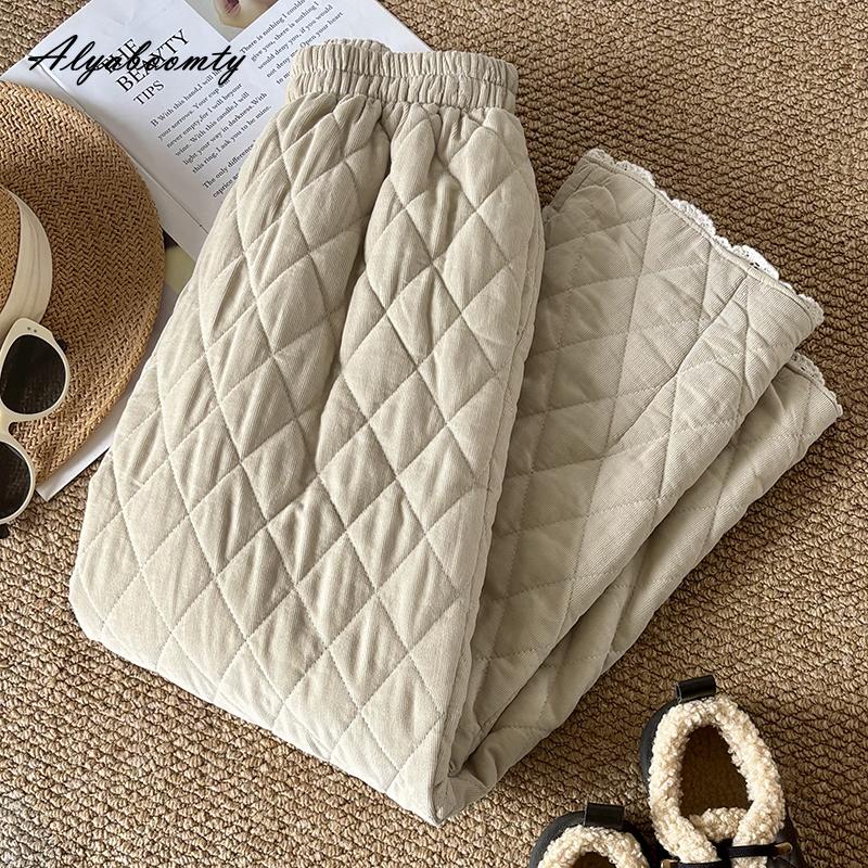 Plus Size Korean Fashion Autumn Winter Women Basic Pants High Waist Beige Brown Thick Warm Trousers Lace Patchwork Ladies' Harem Pants