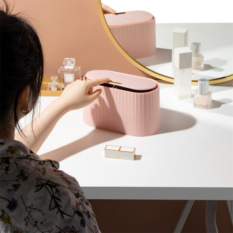 Desktop Trash Can Bedroom Small Large Capacity Double Bagging Light Luxury 2024 Press Trash Can Office Press New Trash Can