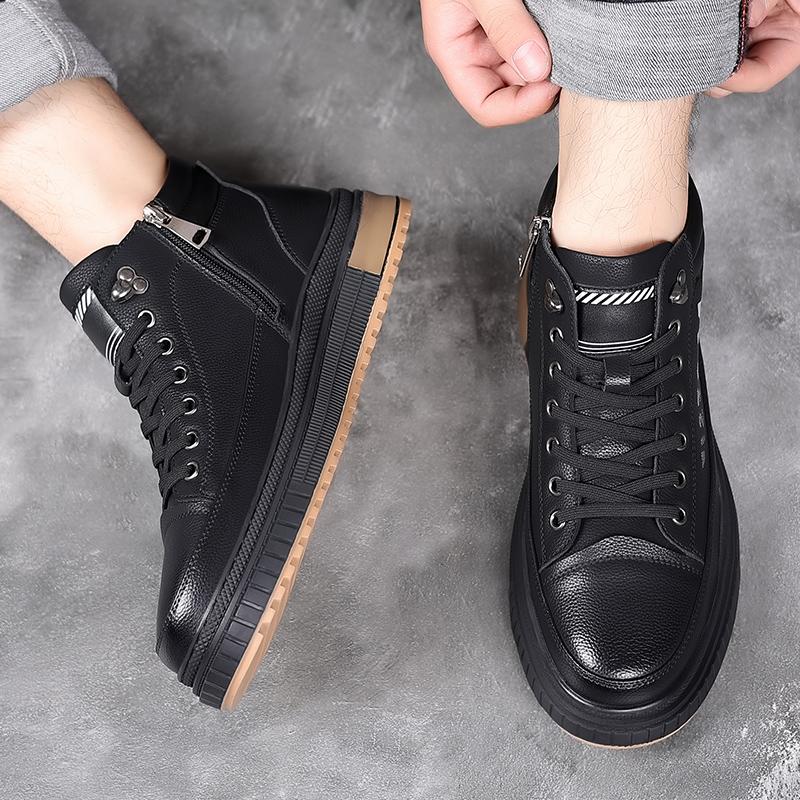 Fashion Mens Winter Plush Outdoor Shoes Leisure Walk Warm Ankle Boots Non-Slip Male Casual Sneakers Lace Up Snow High Top Botas