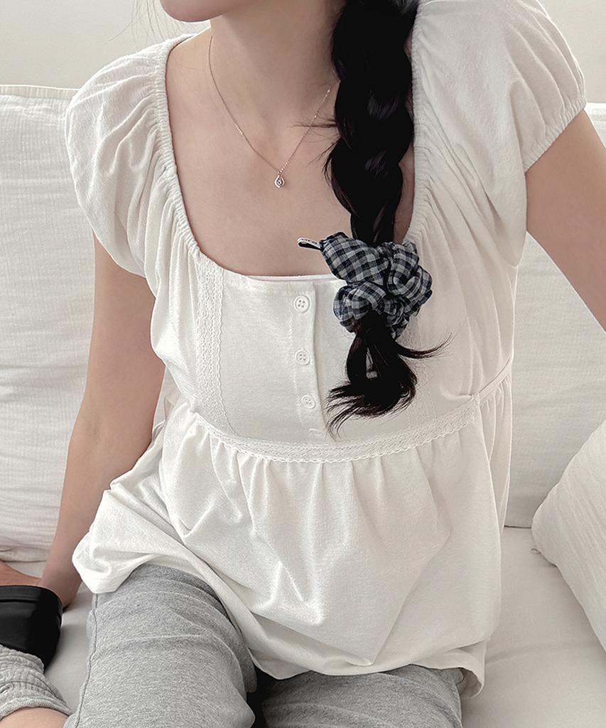 Moyora Check Mini Hair Scrunchie [White Navy]