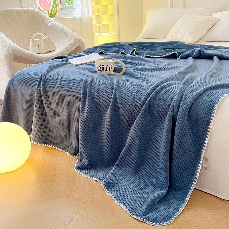 Solid color waffle multi-functional blanket lunch break blanket bedroom sofa casual blanket warm and comfortable