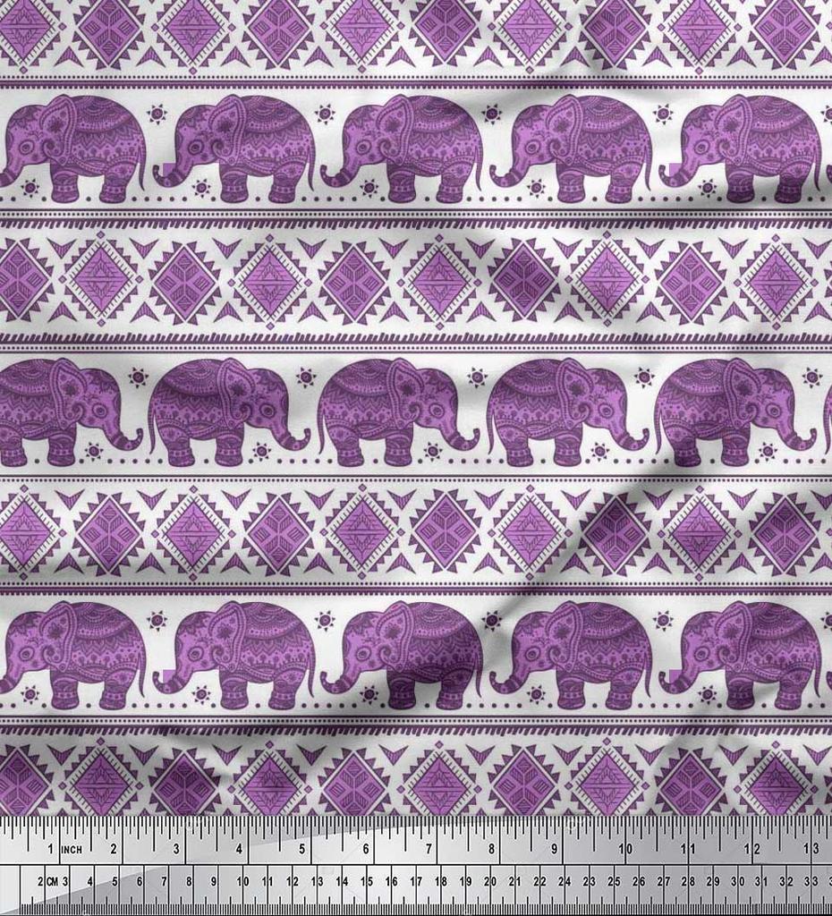 Soimoi Japan Crepe Satin Fabric Aztec & Tribal Elephant Ethnic Print Sewing Fabric Metre 42 Inch