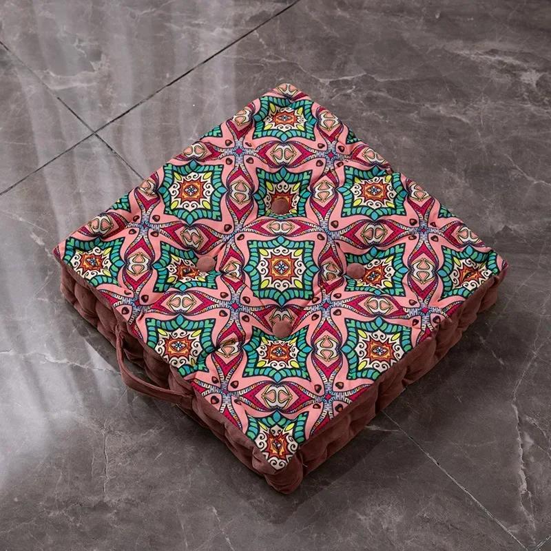 Retro Thicken Square Chair Cushion Soft Dutch Velvet Printed Butt Pad Portable with Handle Outdoor Garden Seat Cushions 40x40cm
