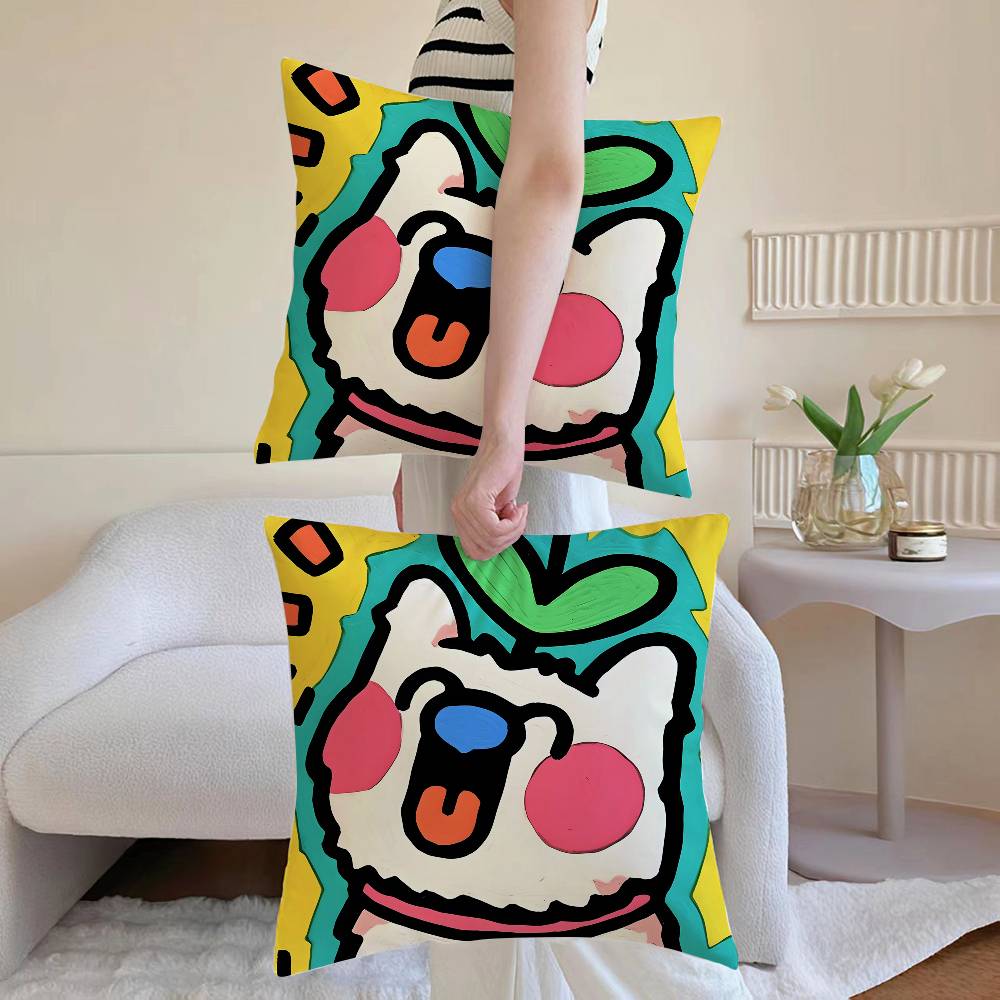 Cute Color Dogs Pillow Case Sofa and Living Room Decorative Cushion Covers Dust-proof and Mite-proof Invisible Zipper
