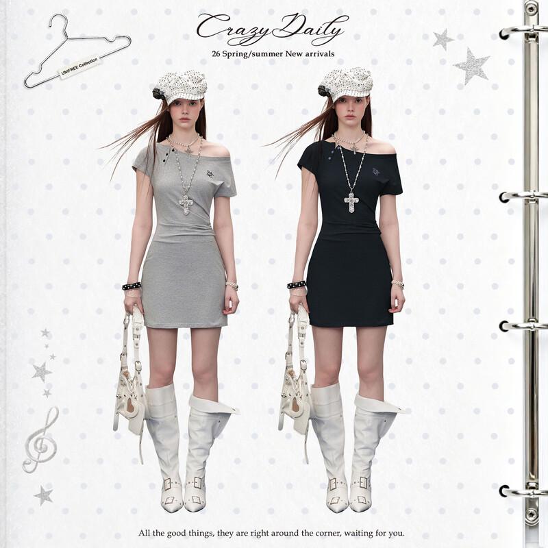 UNIFREE Korean Style Embroidered Waist A-Line Dress