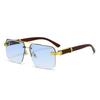 Box Sunglasses, Gu Shuangqiao Frameless Glasses, Wooden Temple Light Polycarbonate Frame, Half Frame Cut Edge Sunscreen Sunglasses