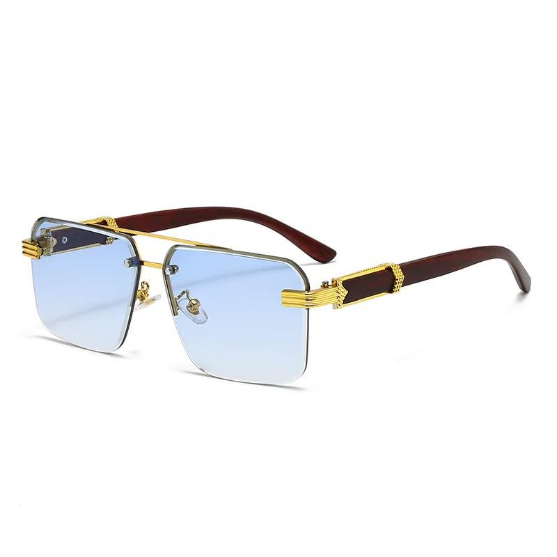 Box Sunglasses, Gu Shuangqiao Frameless Glasses, Wooden Temple Light Polycarbonate Frame, Half Frame Cut Edge Sunscreen Sunglasses