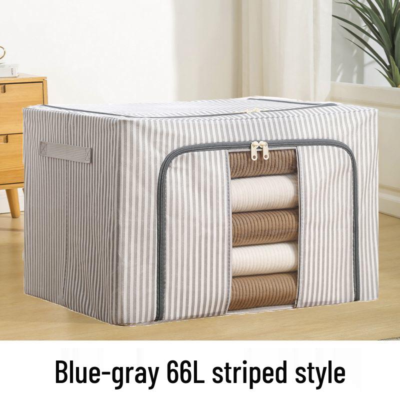Moisture-Proof Steel Frame Fabric Storage Box - Large Capacity Wardrobe Organizer for Clothes and Quilts Large 66L - 50x40x33, Reinforced Steel Frame