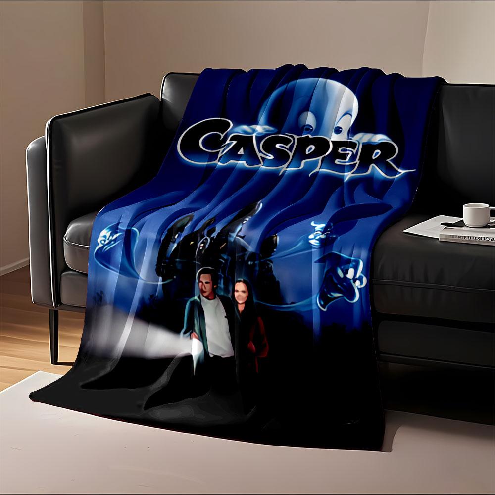 A Ghostly Figure Above a Mansion with Glowing Spirits and Two Humans. for All Seasons Blanket Lunch Break Throw Gift
