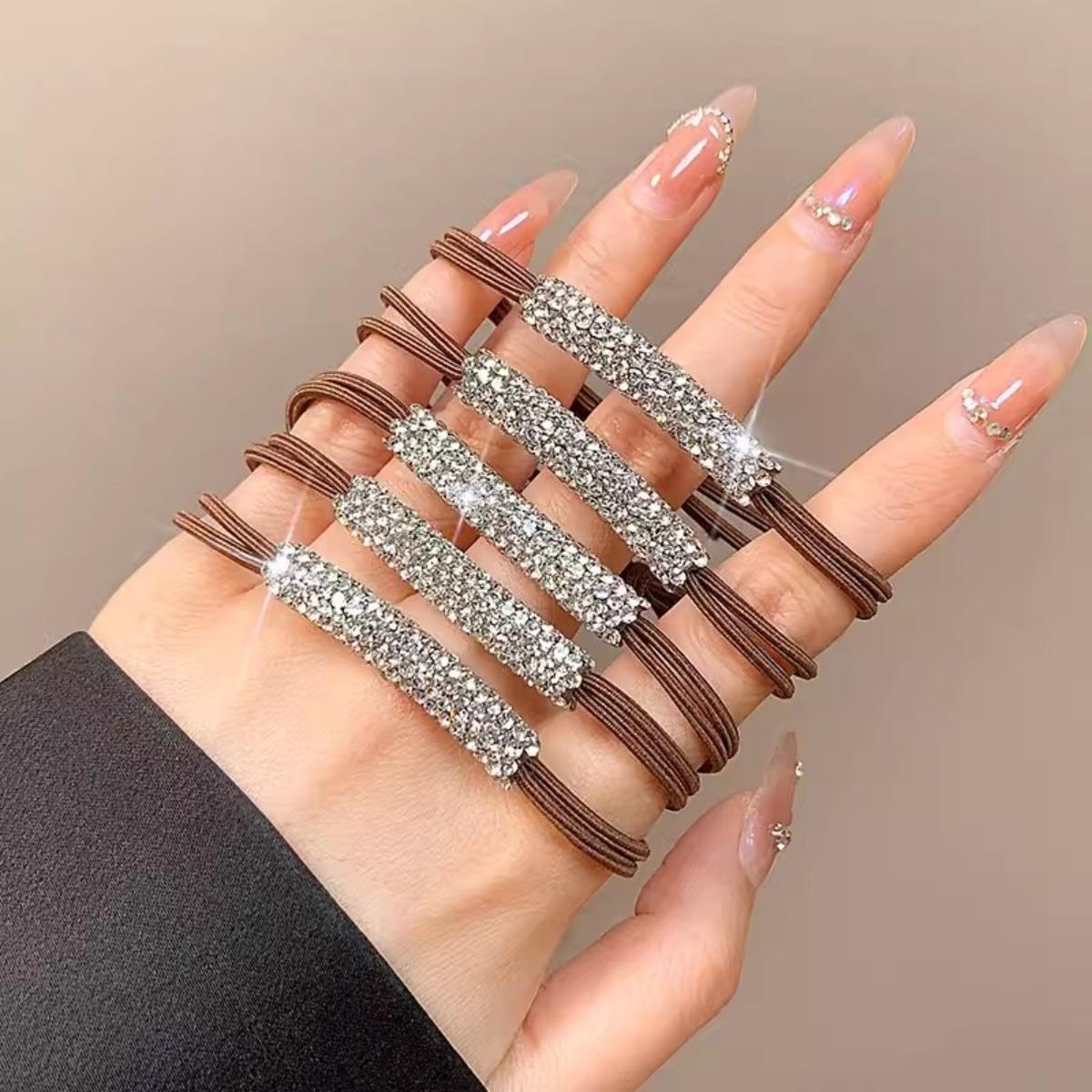 

5/10 Pcs High-End Super Shiny Water Diamond Ponytail Tie Single Line Durable Bun Hair Band for Stylish Hair Management