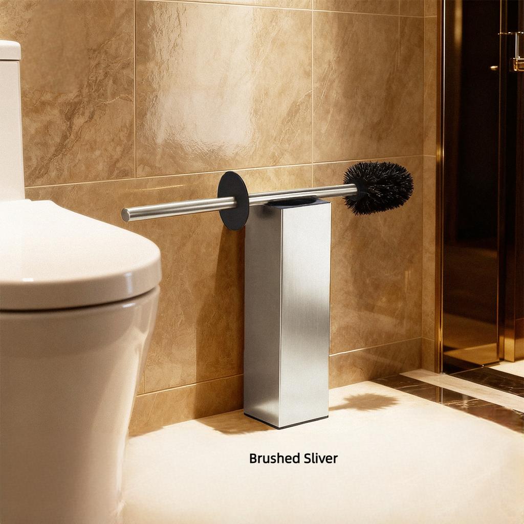 Floor-standing Bathroom Toilet Brush Holder Set Stainless Steel Square Cleaning Tools Vertical Toilet Brush Cleaning Accessories