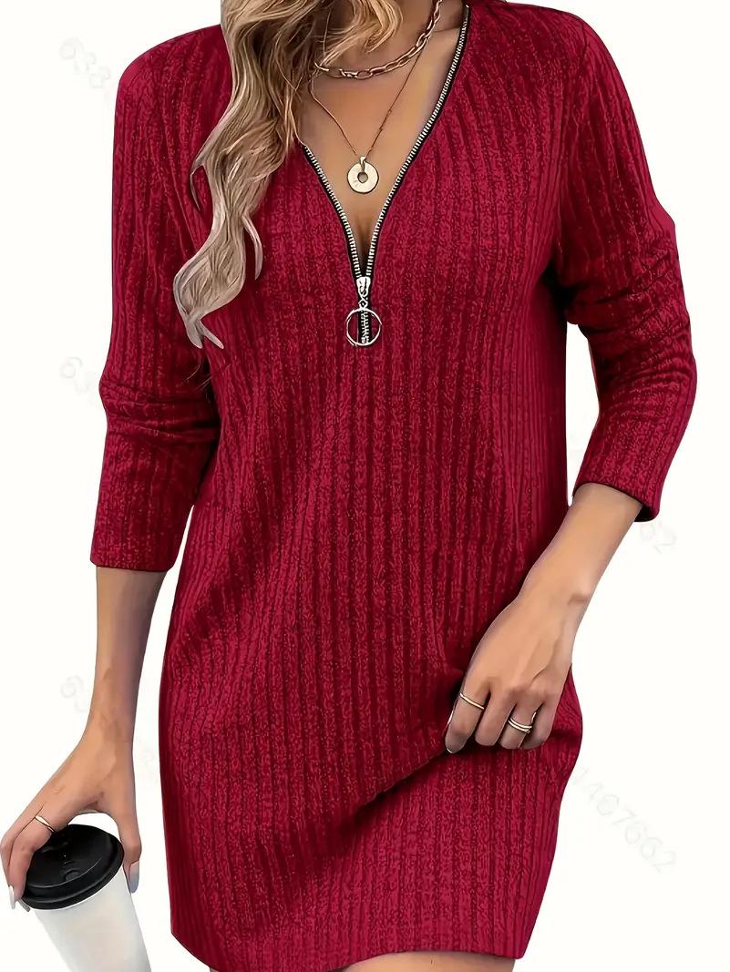 

Multi-color Elegant Zipper Women s Dress for Spring and Autumn M вина червоного кольору