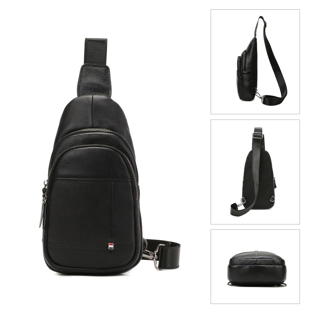 Whatna Natural Cowhide Leather Crossbody Chest Genuine Leather 612 Crocodile-Embossed One-Shoulder Men's Bag, Bag, Bag, Reversible, Leather, Thick,