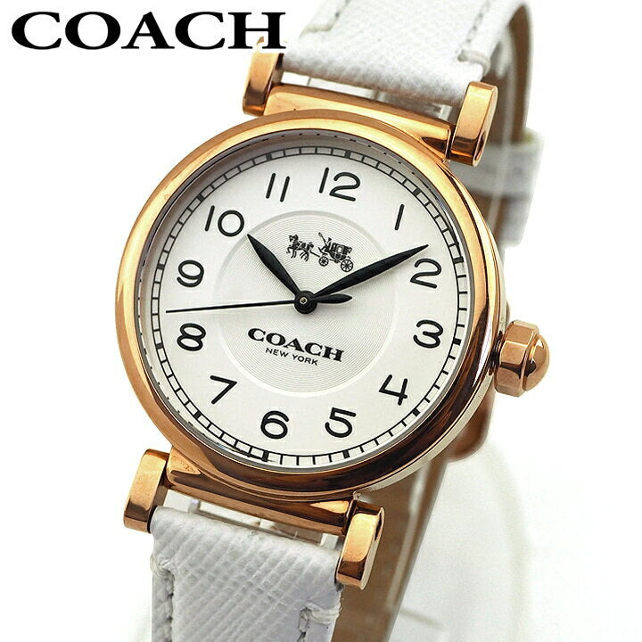 Coach Womens Silver 32mm Dial White Genuine Leather Band Watch 14502408