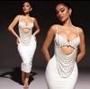 European & American Pearl Rhinestone Halter Bandage Dress