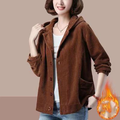 Frühling Herbst Damen Cordjacke Locker Schlankmachend Dünn Mama Lässige Oberbekleidung Mittellang