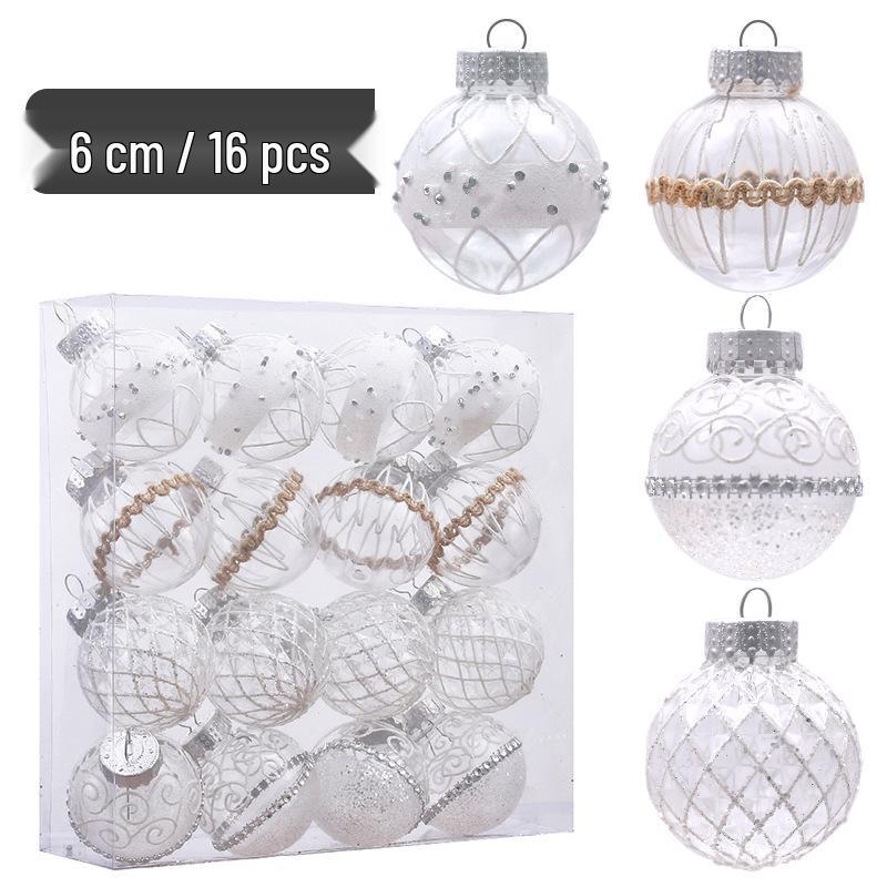 

PET Transparent Painted Christmas Ball Ornament, 6cm, Boxed, Holiday Tree Decoration 6cm/16 Pieces білий