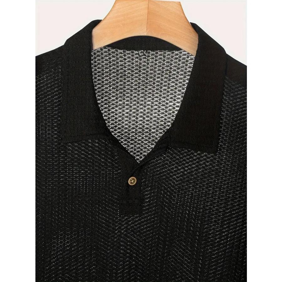Men's Fashion Knitted Polo Shirts Short Sleeve Turn-down Collar Colid Color Simple T-shirt Top