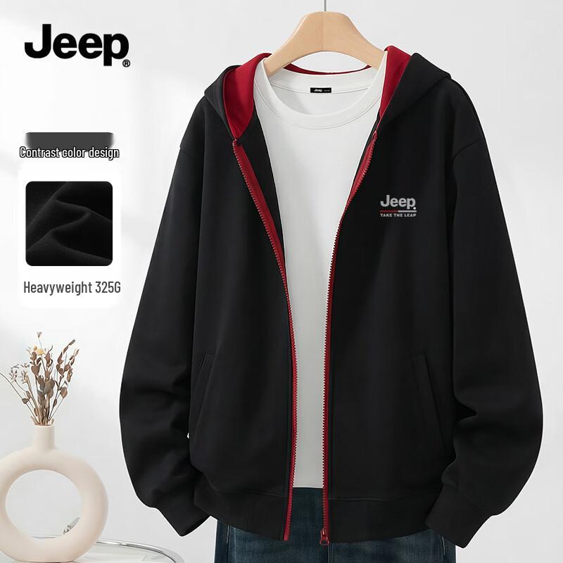 JEEP Men s Color-Block Hooded Zip Sweatshirt M