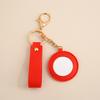 Creative Pu Leather Flower Heart Round Shape Keychain Mini Makeup Mirror Bag Hanging Ornament Car Trinket For Women Girls Gift