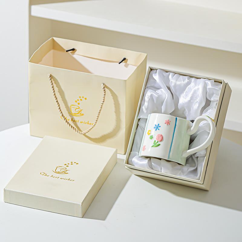 Ceramic Flower Mug Household High-value Women's Hand Cup Breakfast Cup Girl Heart Milk Cup Water Cup Underglaze Color