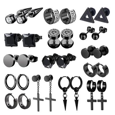 1 Pairs Unisex Stainless Steel Black Earrings Punk Geometry Simple Trend Fashion Drop Earrings Women Men Gothic Stud Earrings