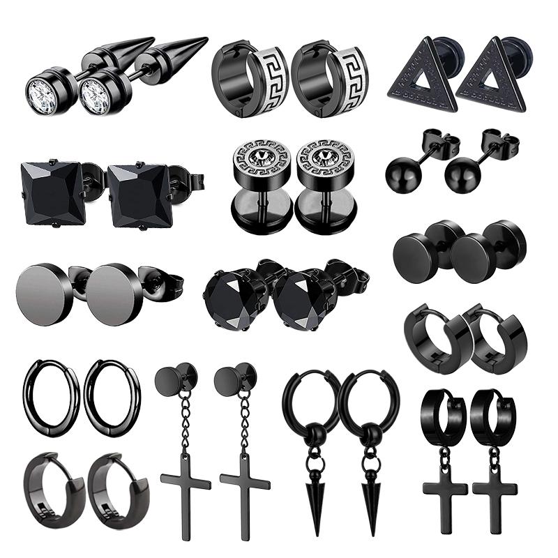 1 Pairs Unisex Stainless Steel Black Earrings Punk Geometry Simple Trend Fashion Drop Earrings Women Men Gothic Stud Earrings
