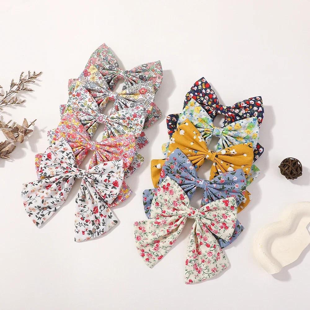 Elegant Floral Cotton Kids Bows Spring Butterfly Hair Clip Print Barrette For Women Girls Sweet Hairpin Accessories
