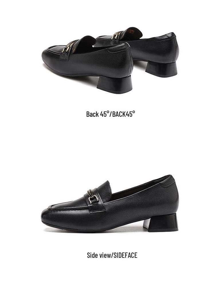 Red Dragonfly Women's Genuine Leather Slip-on Shoes, 2025 Autumn Style, Thick Sole, Square Toe, Chunky Heel.