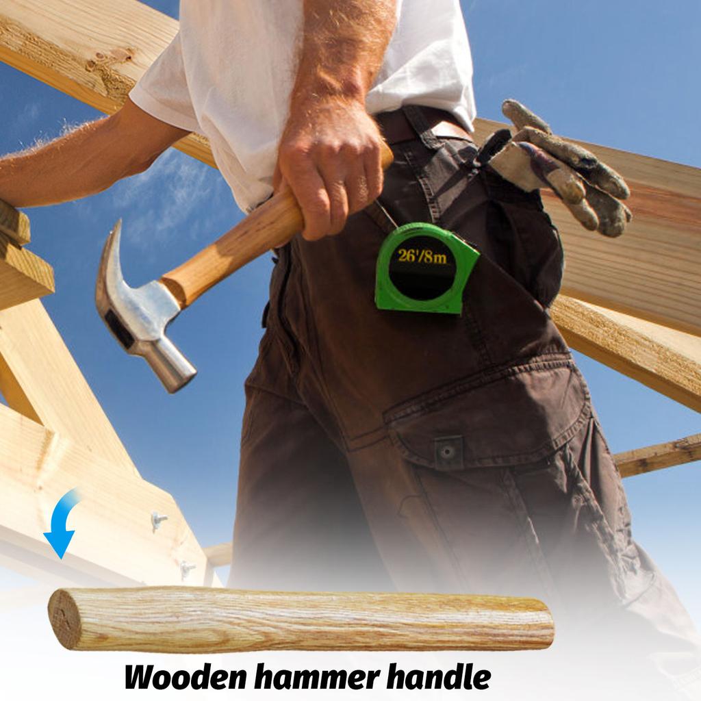 Octagonal Hammer Handle, Square-headed Hammer, Wooden Handle, Oval-shaped Wooden Grip.
