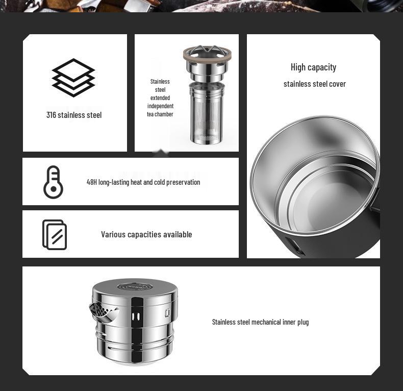 316 Stainless Steel Large-Capacity Thermos Flask for Outdoor Travel and Sports