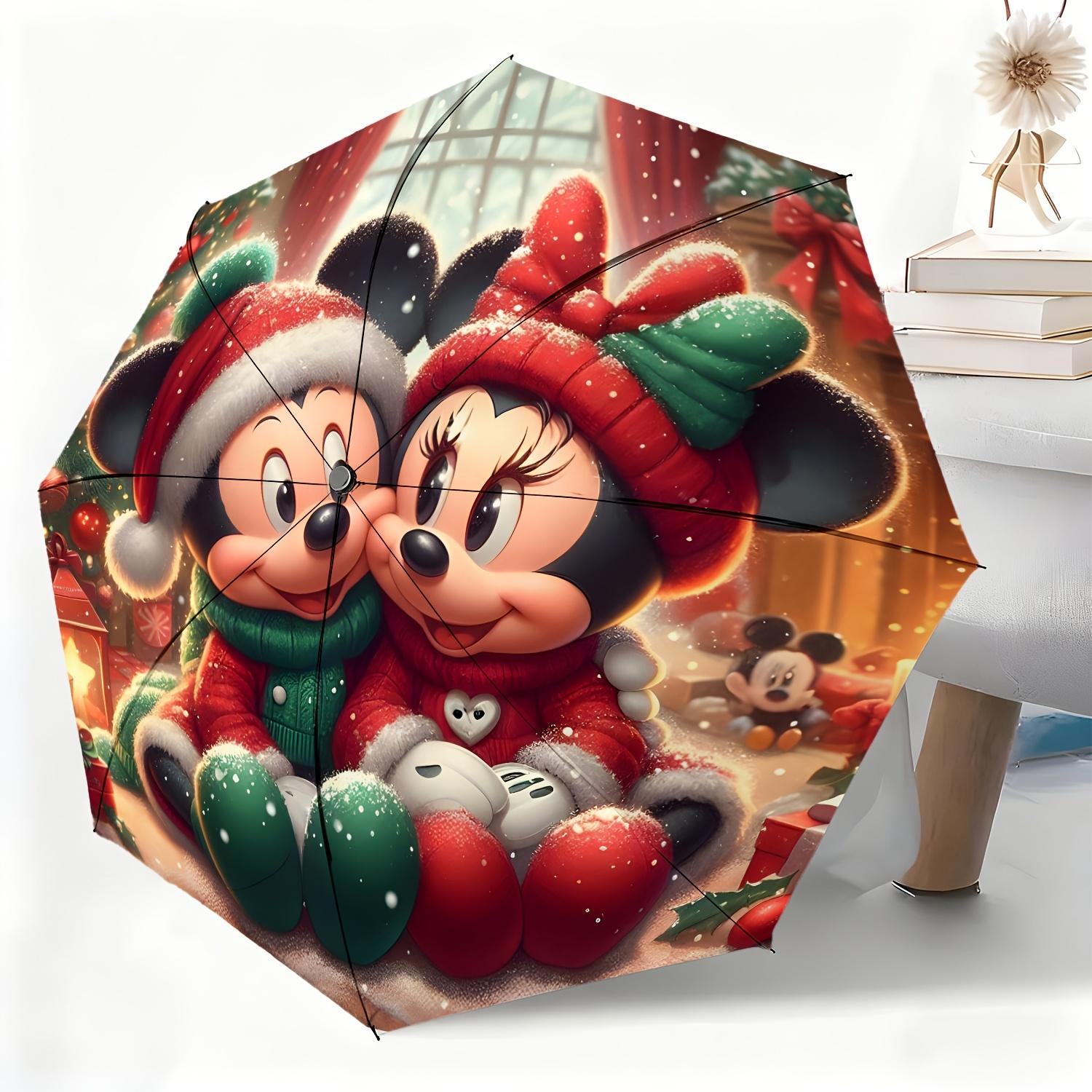 

1pc Disney Mickey and Minnie Christmas Style Automatic Umbrella, All-Occasion Dual-Purpose Umbrella for Rain or Shine, Portabl (as the picture,Iron&8K)