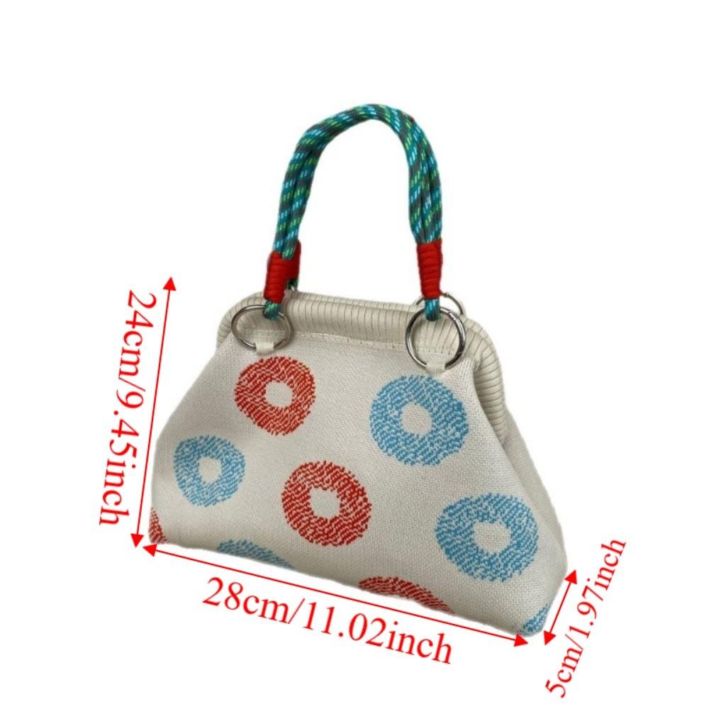 Colorful Print Top Handle Purse Knit Fabric Dumpling Shoulder Bag Cute Woven Handle Handbag  Work