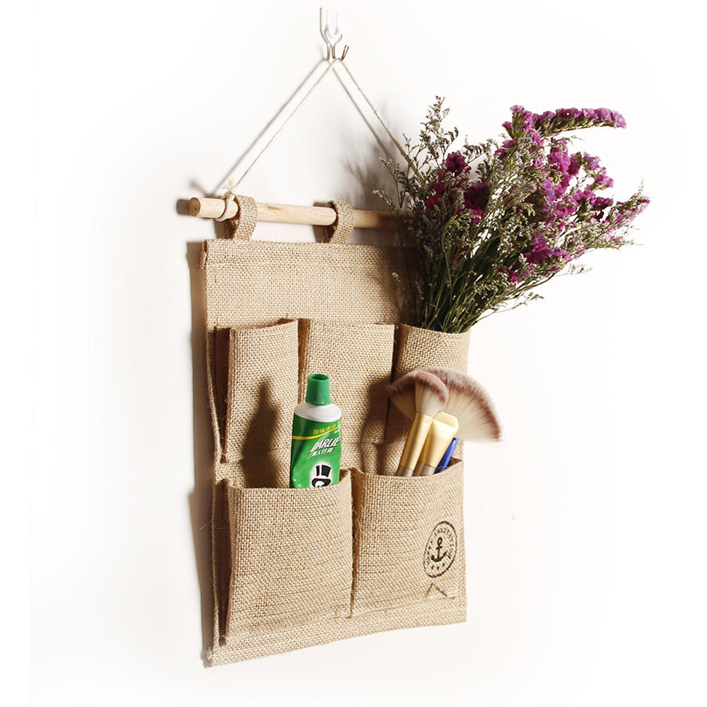 homecube linen cotton fabric wall door cloth hanging storage bolsa case 5 pocket home organizer