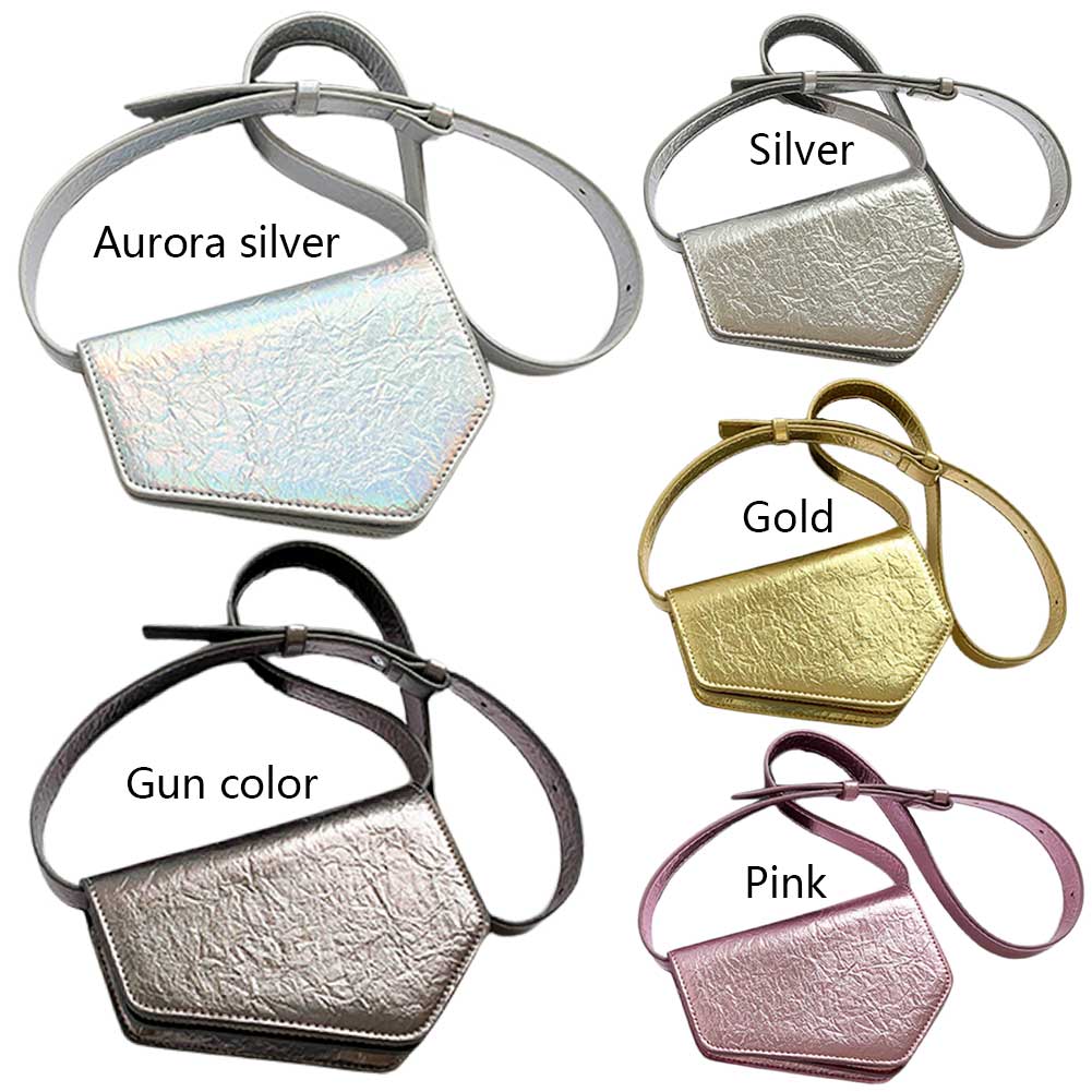 Women Irregular Shoulder Bag PU Leather Shiny Crossbody Bag Adjustable Strap All-Match Satchel Bag Ladies Commute Bag