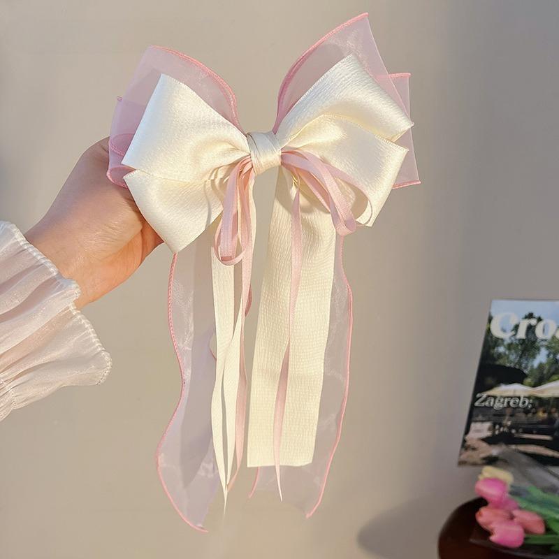 Streamer Bow Hair Clip Women Sweet Half-tie Hair Spring Clip Versatile Fashion Hair Accessories