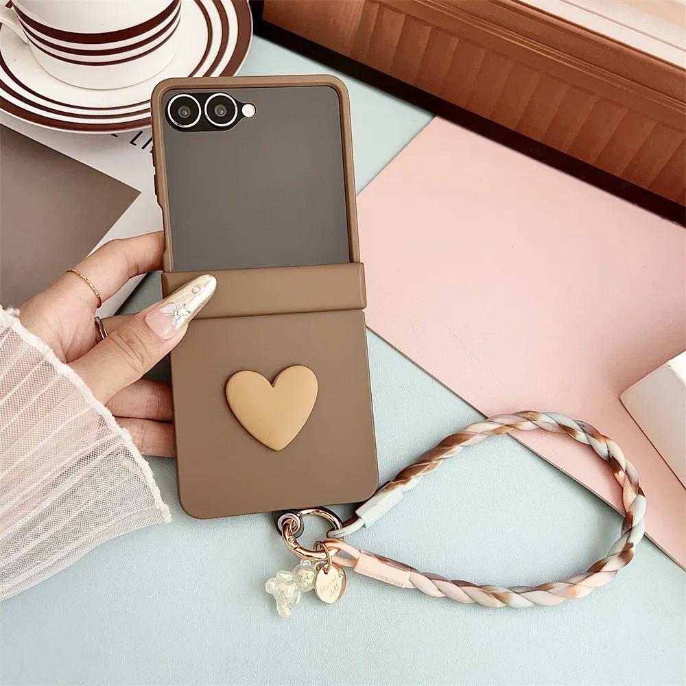 Wrist Strap with Small Screen Phone Case for Samsung Galaxy Z Flip 7 FE 6 5 Flip7 Flip6 Hard Shell Hinge Protective Cover