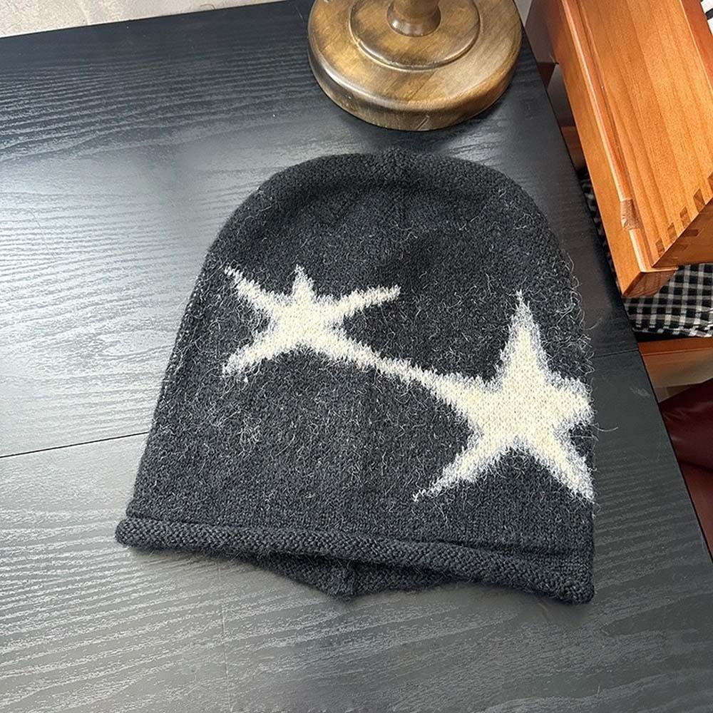 Streetwear Jacquard Woolen Hat Elastic Y2K Pullover Cap Fashion Star Knitted Hat  Women