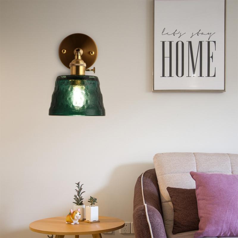 Dark Green Hammered Glass Kinket Wall Living Room Bedroom Balcony Mirror Front Lamp Night Light Brass Lamp