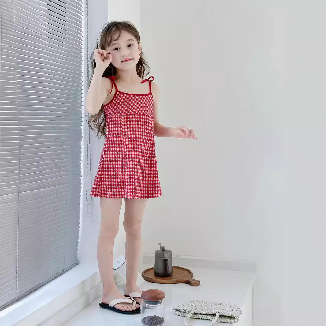 

Летняя клетчатая юбка на подтяжках для девочек - модная детская одежда 90 cm